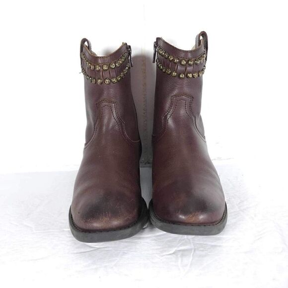 Frye Boys Big Kids Diana US 3,5 Brown Leather Studded Ankle Western Boots - Picture 4 of 14